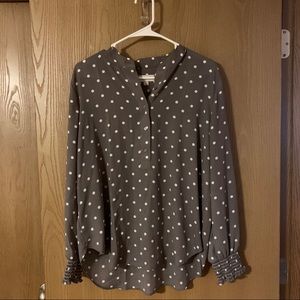 LOFT Outlet Gray Polka Dots Ruffle Sleeve Blouse
